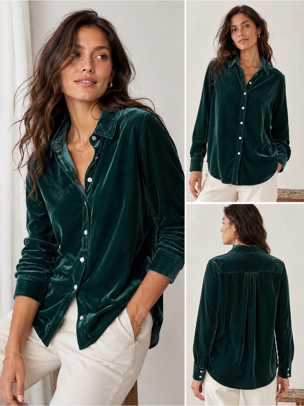 Faherty Forest Green Velvet Button-Down Shirt Silk Blend S